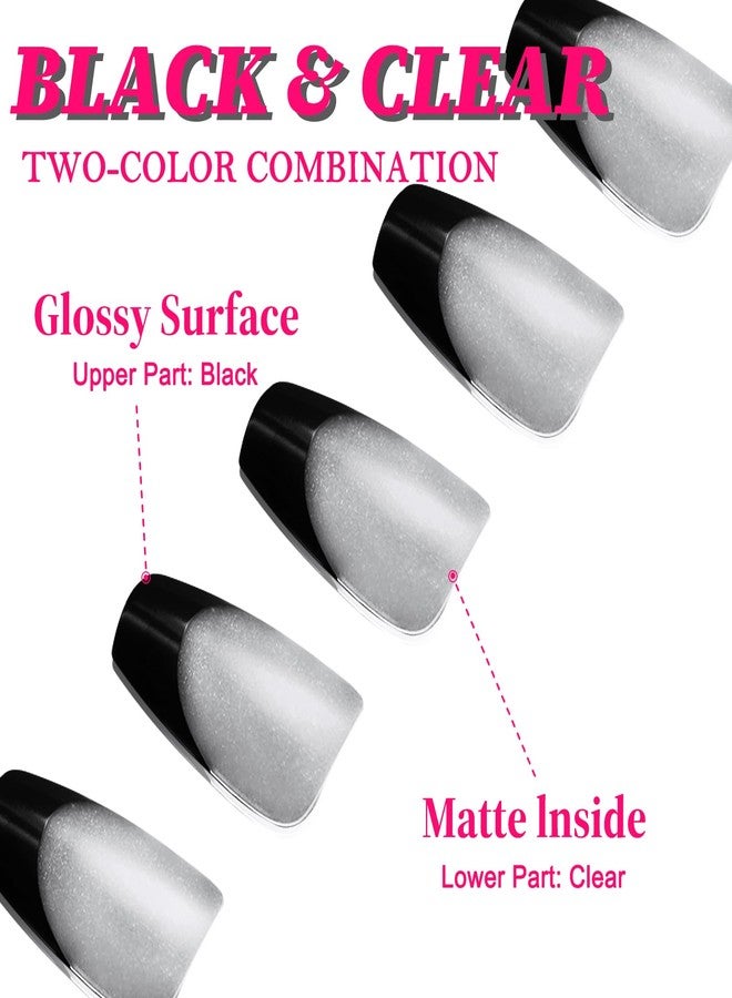 Lifextol 300pc Medium Coffin Nail Tips Fake Nails Black French Tip Press on Nails Medium Acrylic Nails Clear Nail Tips Full Cover False Nail Artificial Fingernail, 15 Sizes Soft Gel Nail Extentions - Image 3